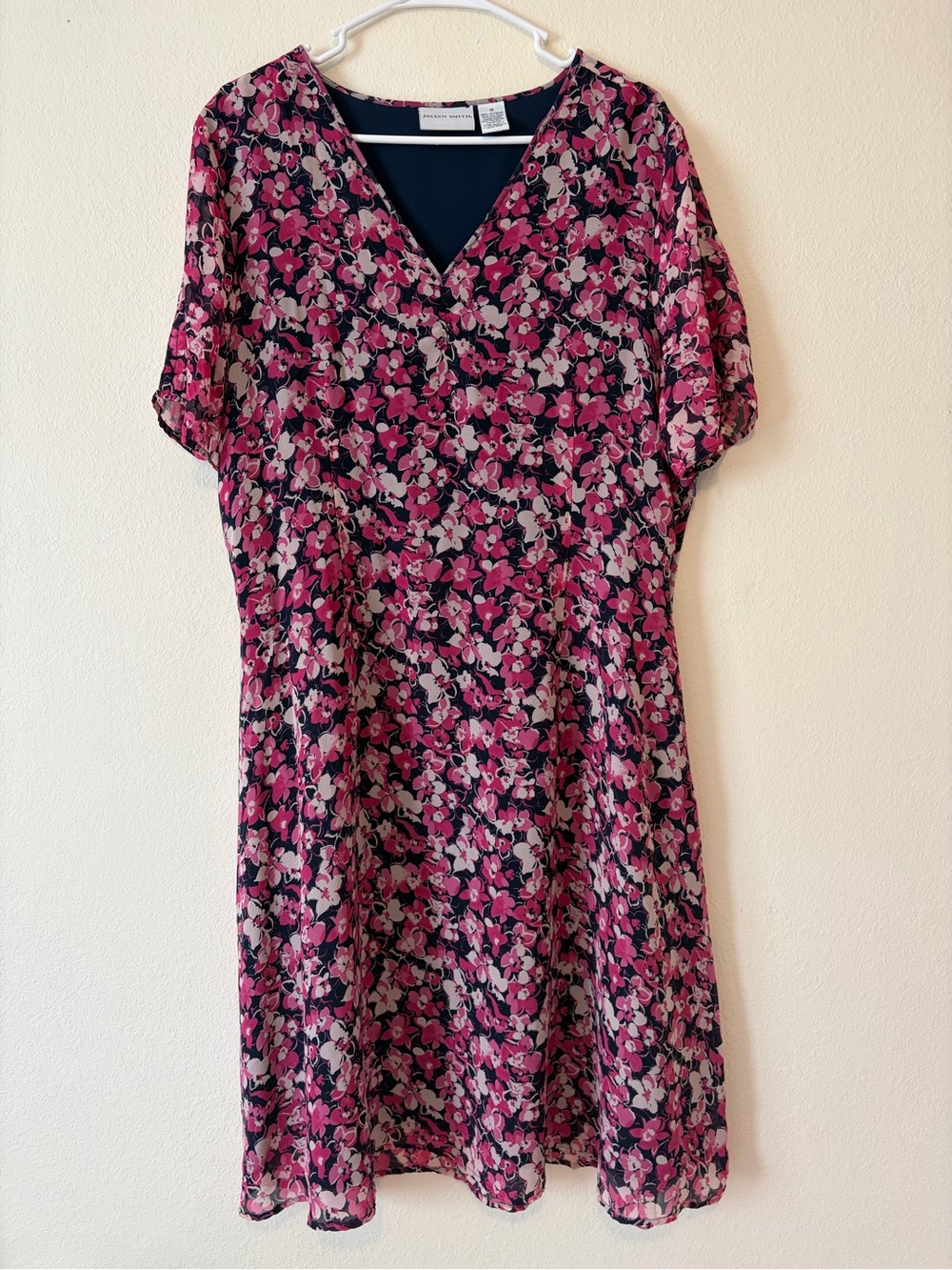 Jaclyn Smith Pink Floral V-Neck Midi Dress Size 18 Church Shower Wedding